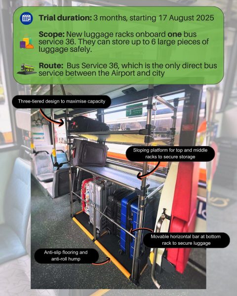 LTA trials 3-tiered luggage racks on bus service 36 to & from Changi ...