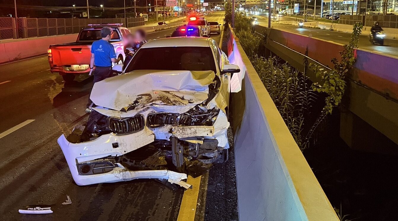 drunk against traffic pile-up bmw