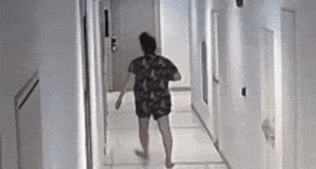 man bangs door knife kick