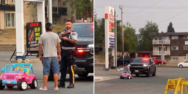man driving toy jeep