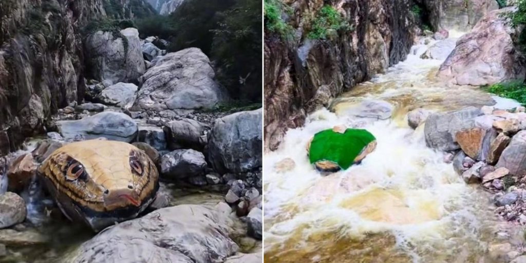 Rock painted to look like giant python on China mountain scares ...
