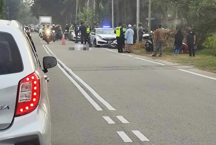 motorcyclist horse crossing road