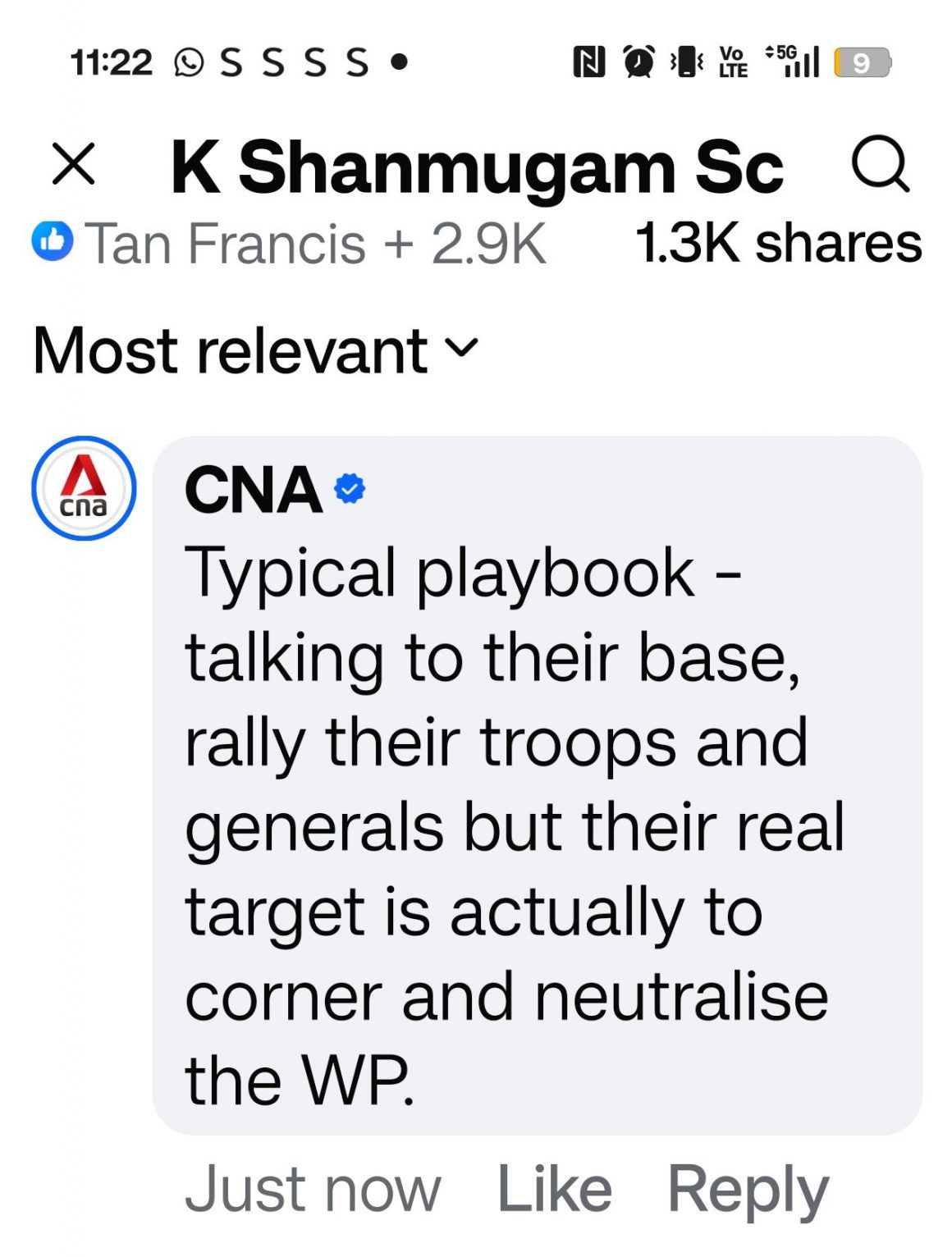 CNA account allegedly posts anti-establishment comment on Shanmugam’s ...