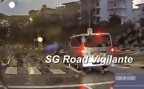 van woman zebra crossing