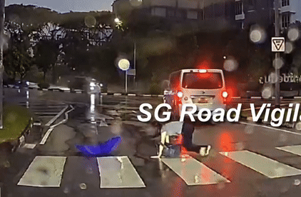 van woman zebra crossing