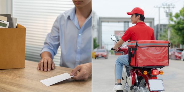 man quits job delivery rider