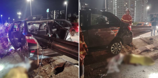 road divider impaled vehicle