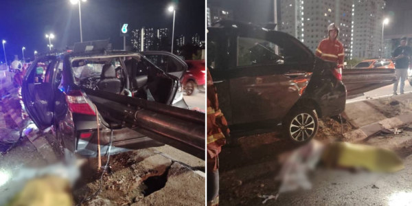 road divider impaled vehicle