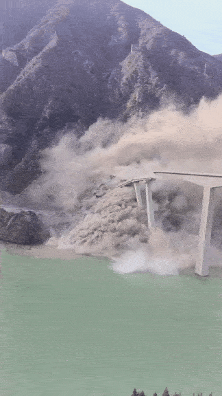 bridge collapses landslide dust