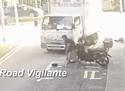 lorry parked motorcycle