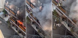 woman firefighter ladder