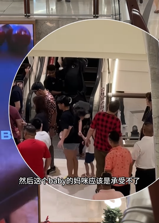 boy stroller falls escalator (1)