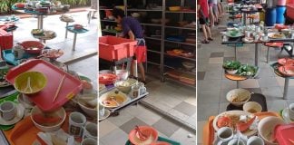 trays scattered around tables