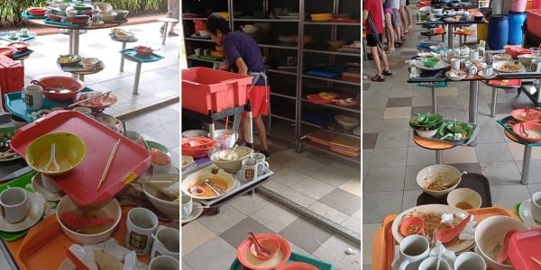 trays scattered around tables