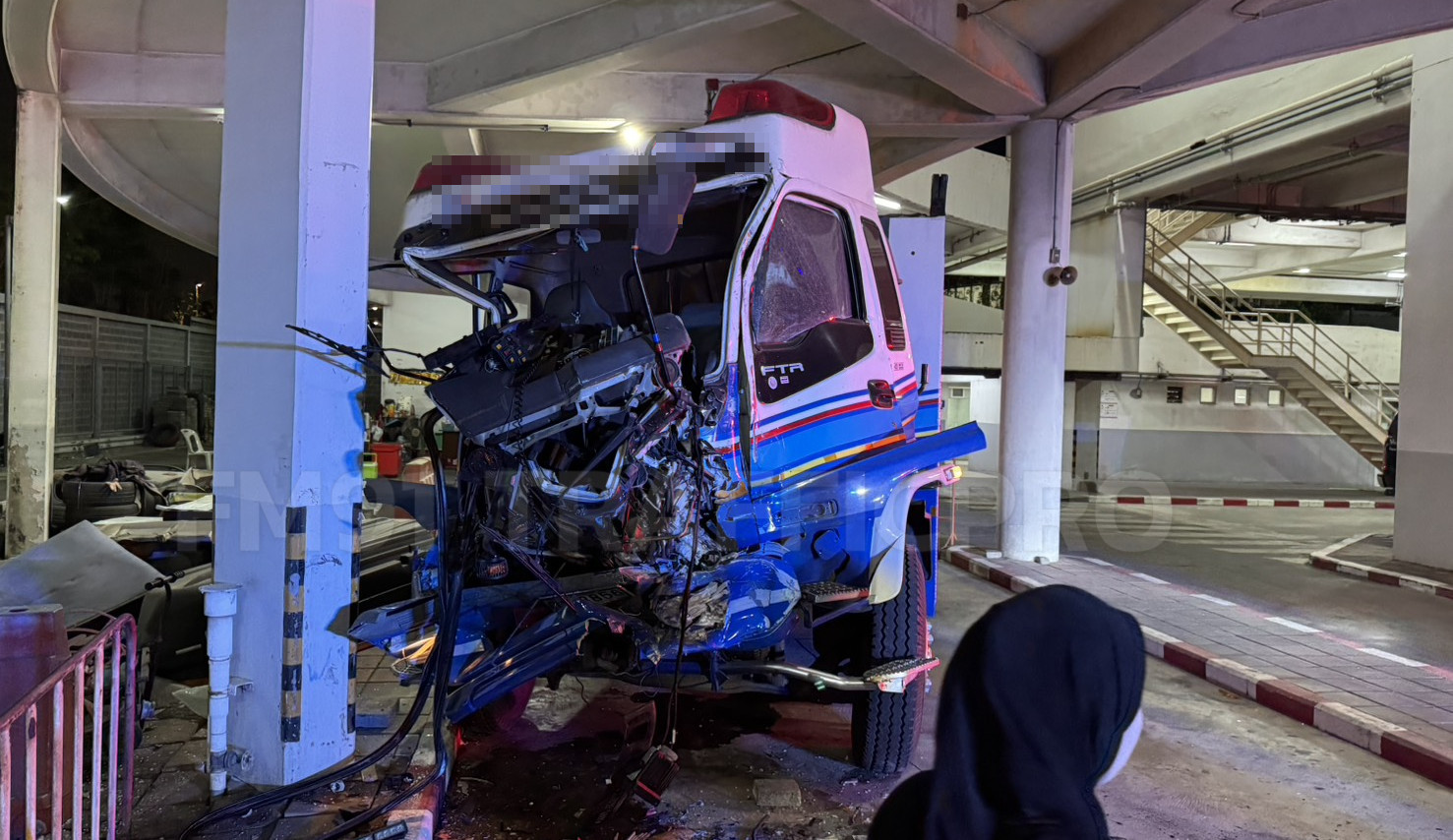 accelerator jams bus fire truck