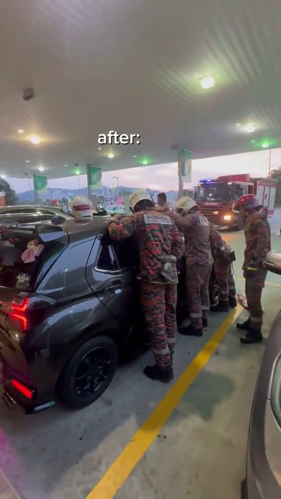 orange cat locks car firefighters