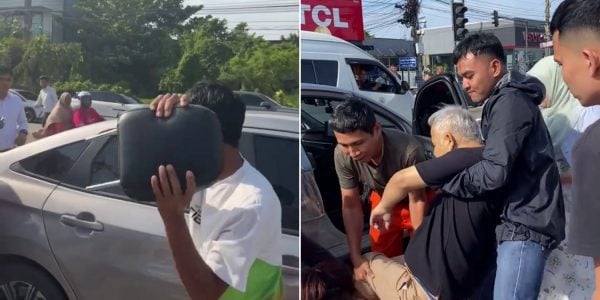 Passers-by in Thailand work together to break unconscious man out of locked car