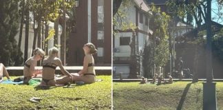 tourists bikinis thailand temple