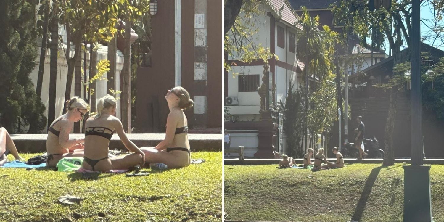 tourists bikinis thailand temple