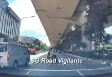 woman jaywalking with child