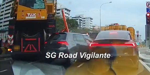 mobile crane hits car