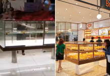 cleaner cleaning with broom (left), breadtalk (right)