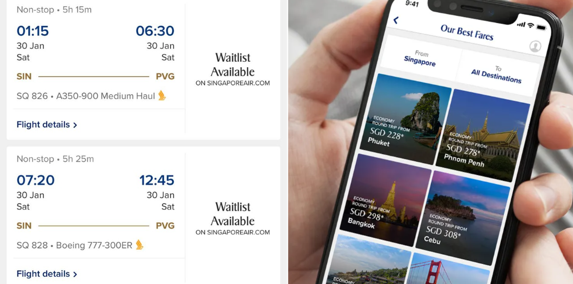Flight bookings (left), phone (right)