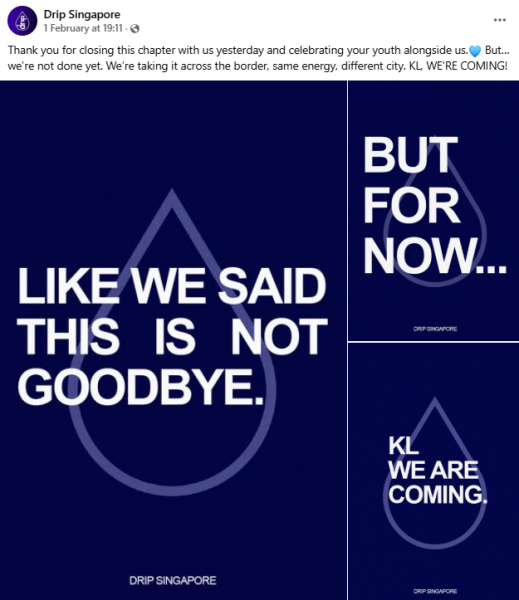 Drip Singapore closure announcement