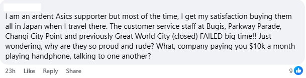 asics singapore staff not up to standard