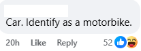 car identifying as motorbike