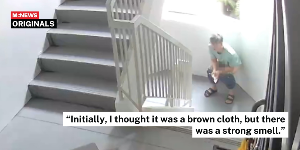 man taking a dump at hdb staircase landing