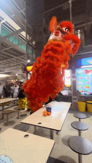 lion dance on tables