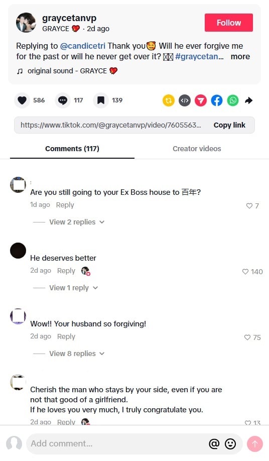 grayce tan troll accounts comments