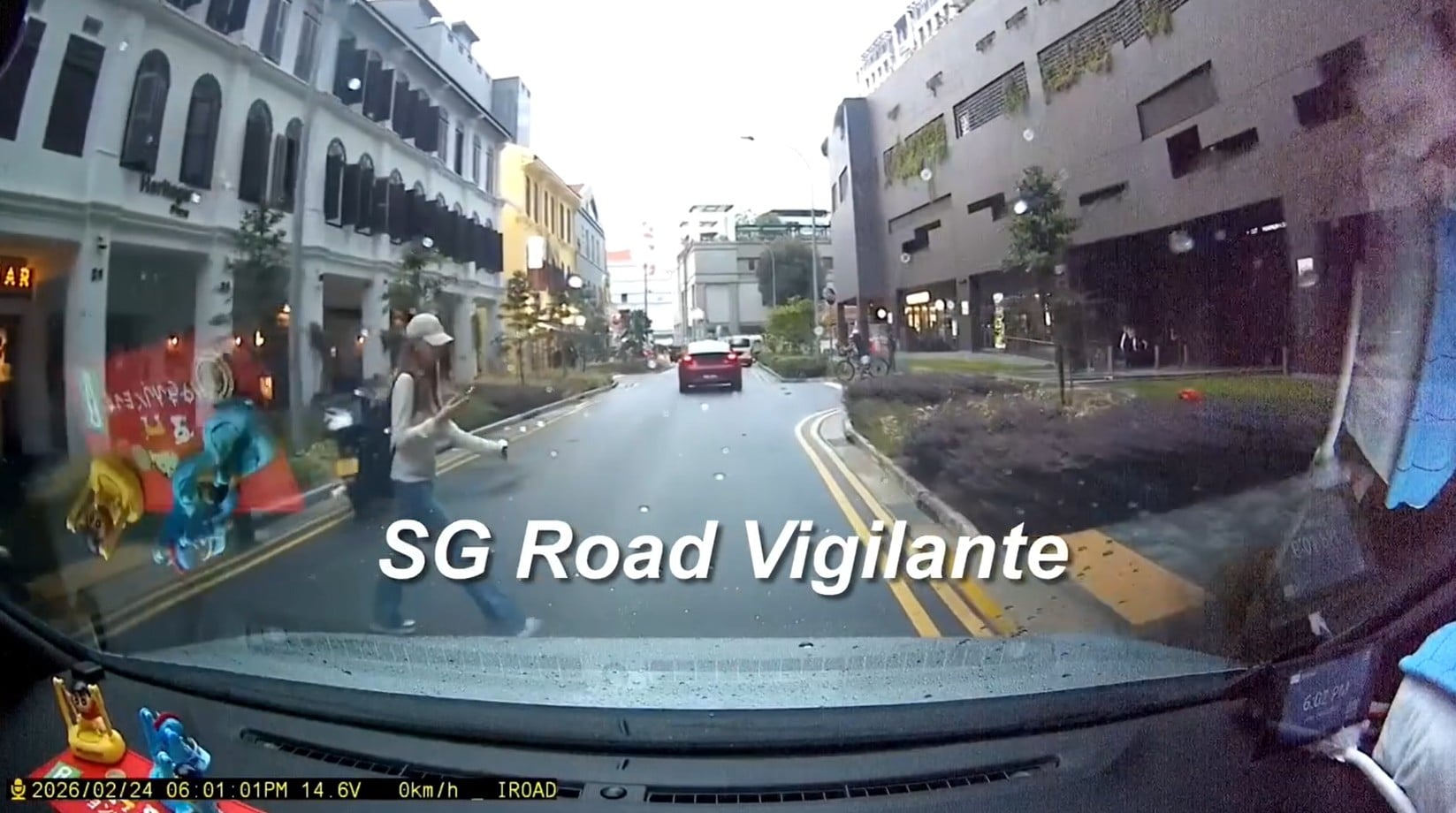 woman road phone car