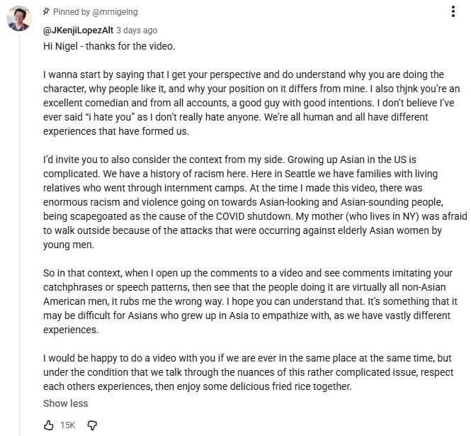 uncle roger shtick racist comment