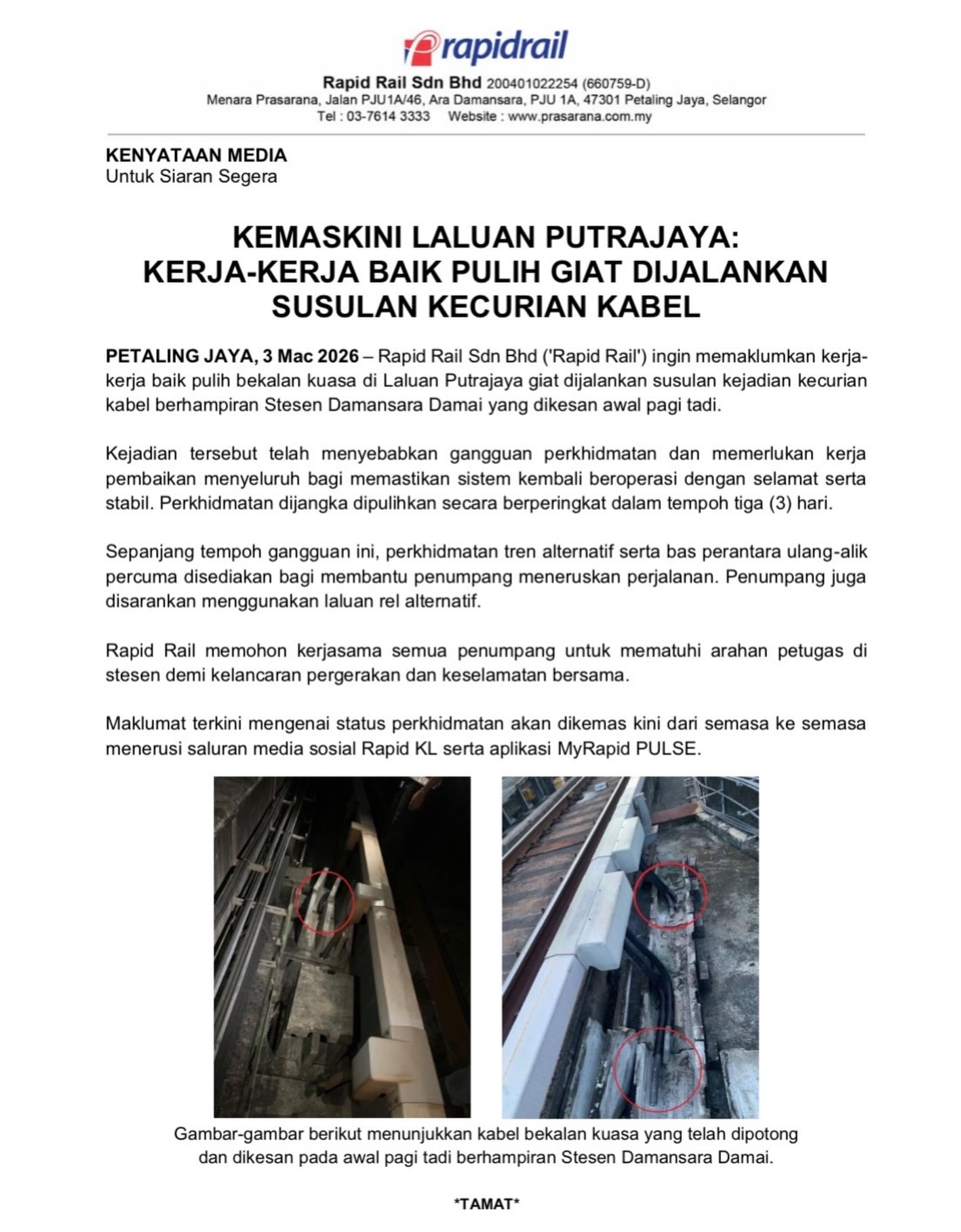 cable theft mrt line