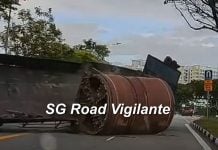 barrel falls off trailer in Sengkang