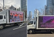 singaporean ENGENEs send protest trucks to HYBE