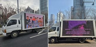 singaporean ENGENEs send protest trucks to HYBE