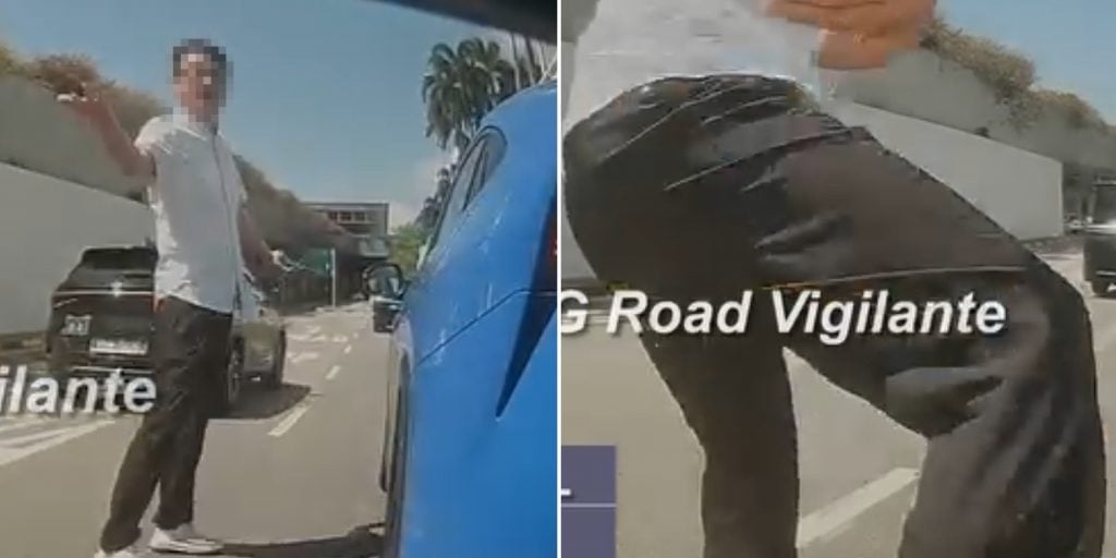 taxi driver kicks motorcycle after accident