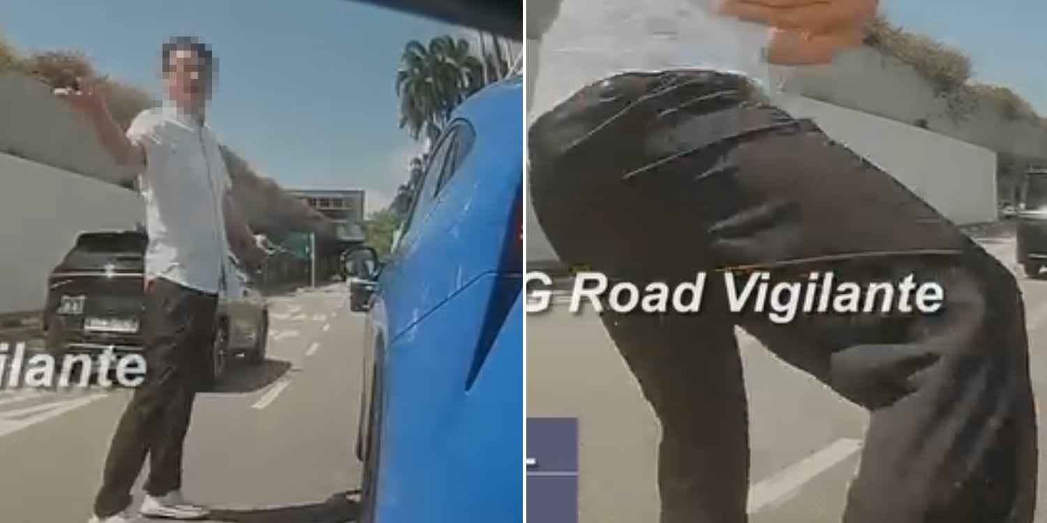 taxi driver kicks motorcycle after accident