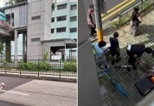 elderly woman lying down on road