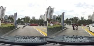 woman falls on road near Parkway Parade