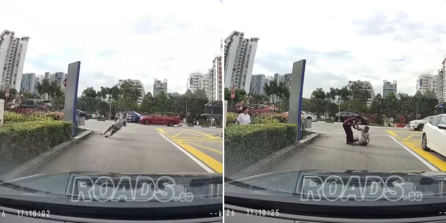 woman falls on road near Parkway Parade