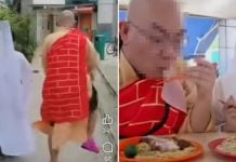 influencer dresses up as monk, eats meat and seafood in hokkien mee review