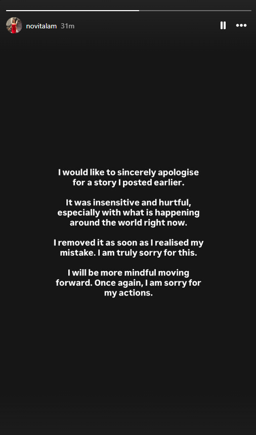 Novita Lam apology