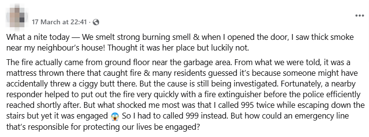 netizen's post, claims scdf line engaged