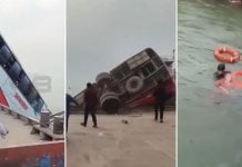 bus plunges river