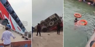 bus plunges river