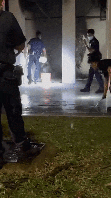 spf officers make sure fire is put out 